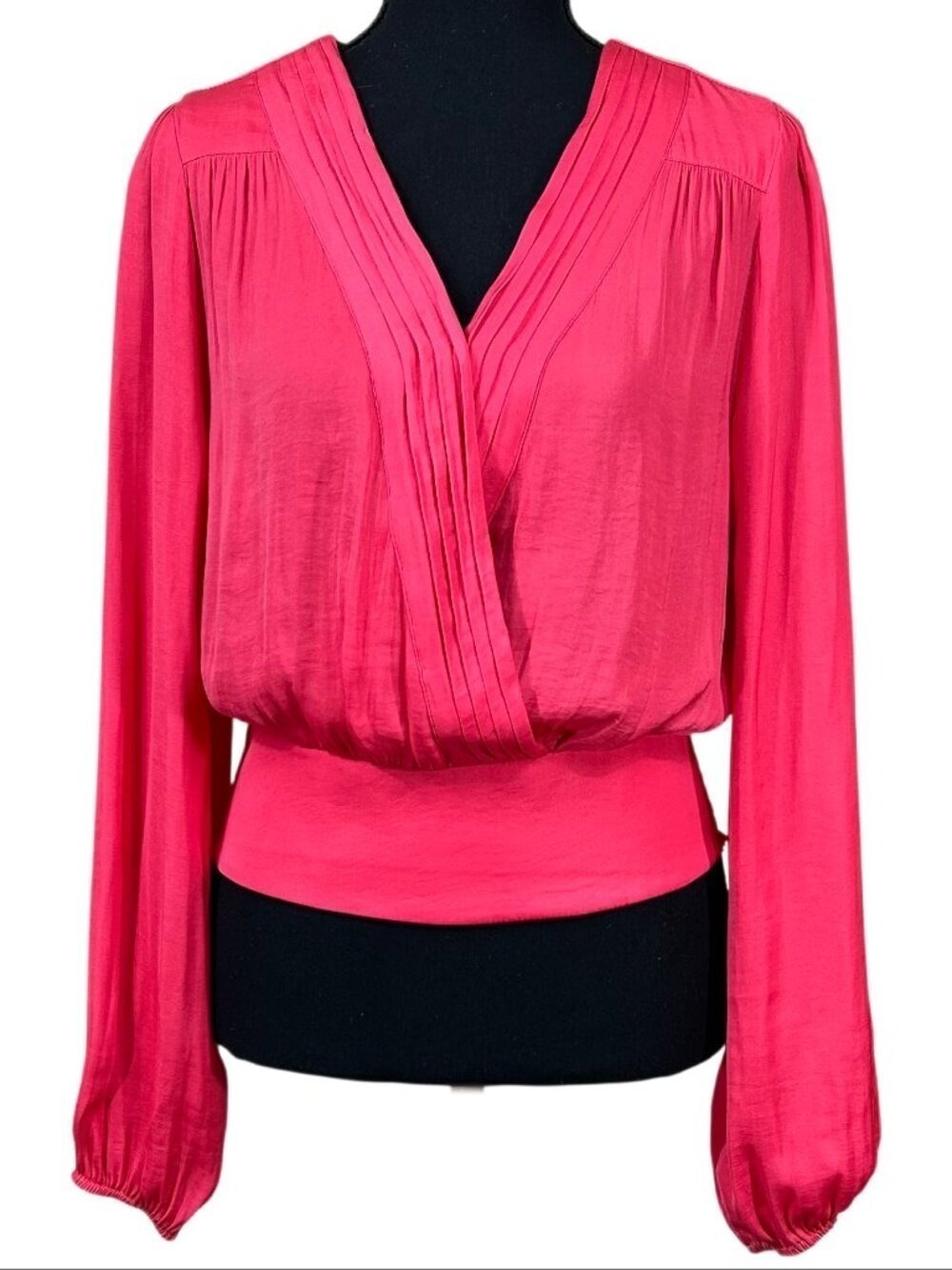 Rachel Roy Pink Wrap Style Long Sleeve Draped Blouse Top Size M